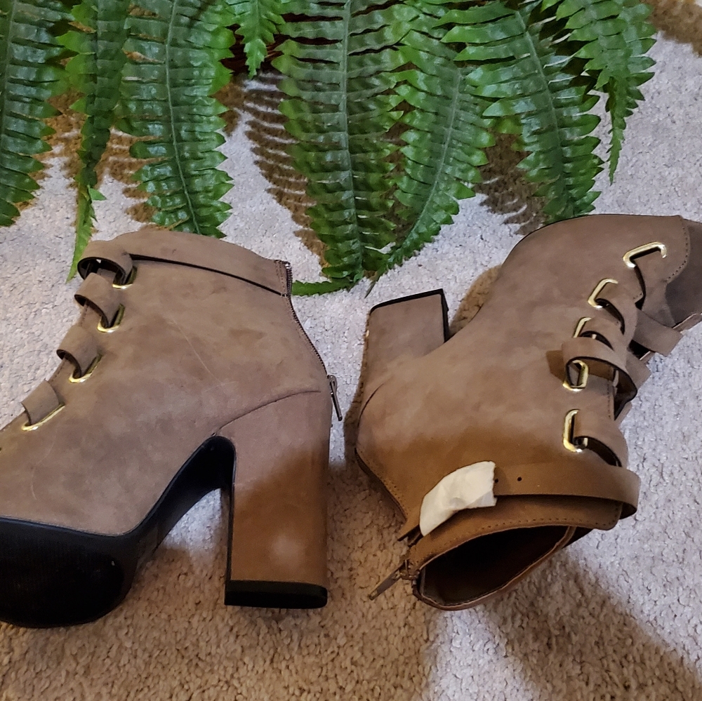 Tan suede lace up booties